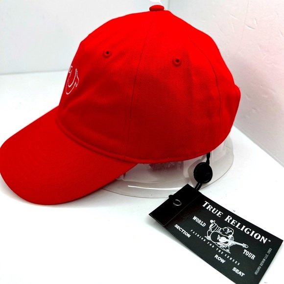 TRUE RELIGION CAP/HAT, RED HORSESHOE LOGO EMBROIDERED IN SILVER, ADJ. STRAP - Picture 2 of 8